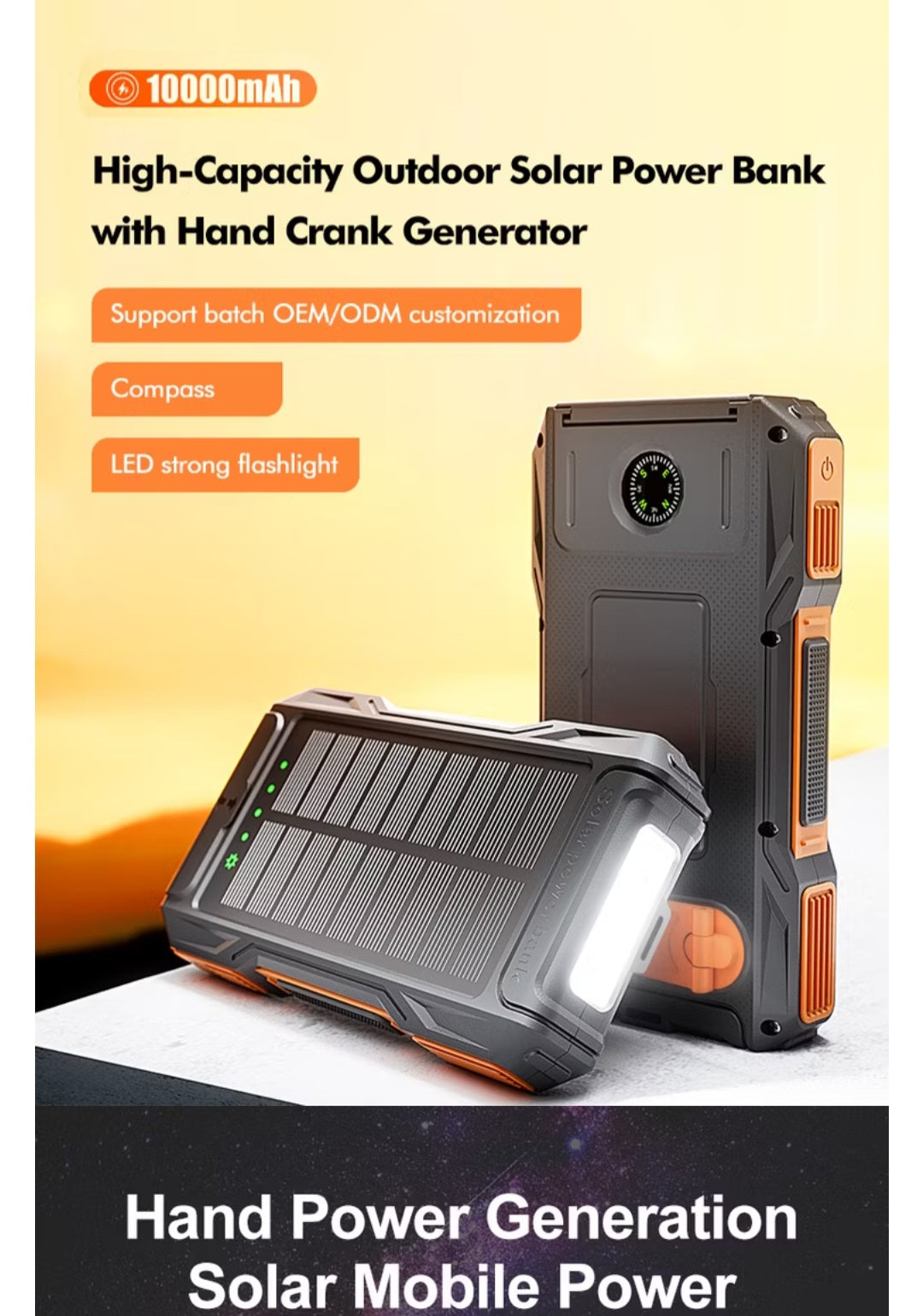 Solar power bank HAND CRANK